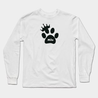 Milo cat name made of hand drawn paw prints Long Sleeve T-Shirt